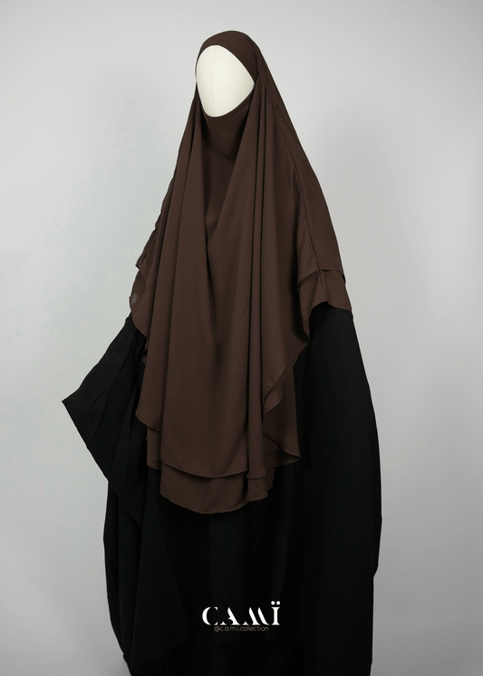 Zweilagiger Chiffon Khimar dunkelbraun - CAMÏ
